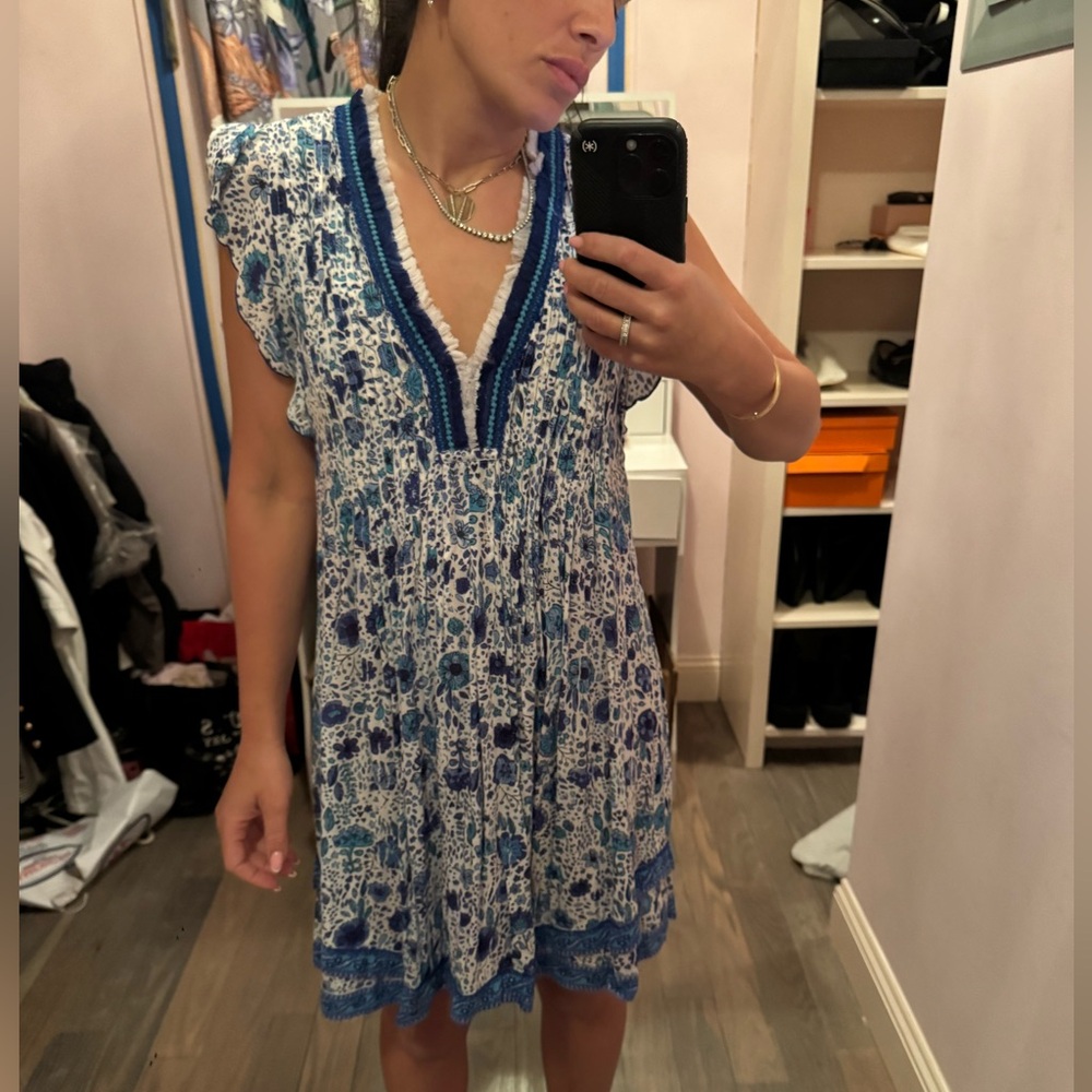 Poupette St Barth Blue and White Floral Mini Dress